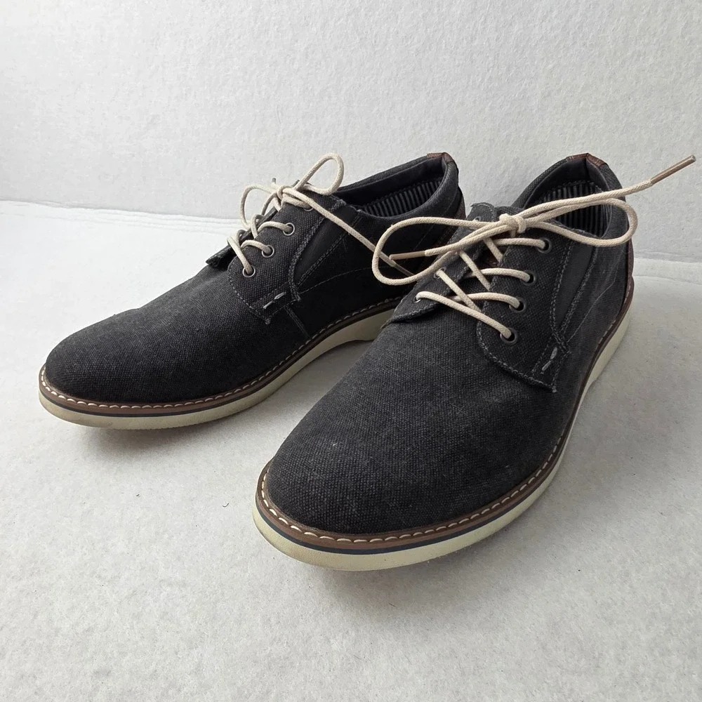 Nunn Bush Barklay Mens 10.5 M Gunmetal Canvas Oxford Comfort Gel Shoes 84856-025